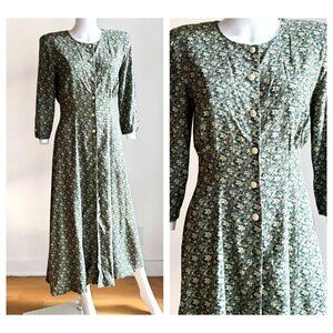 Vintage Algo 90s Microfloral 3/4 Sleeve Midi Dress S/M